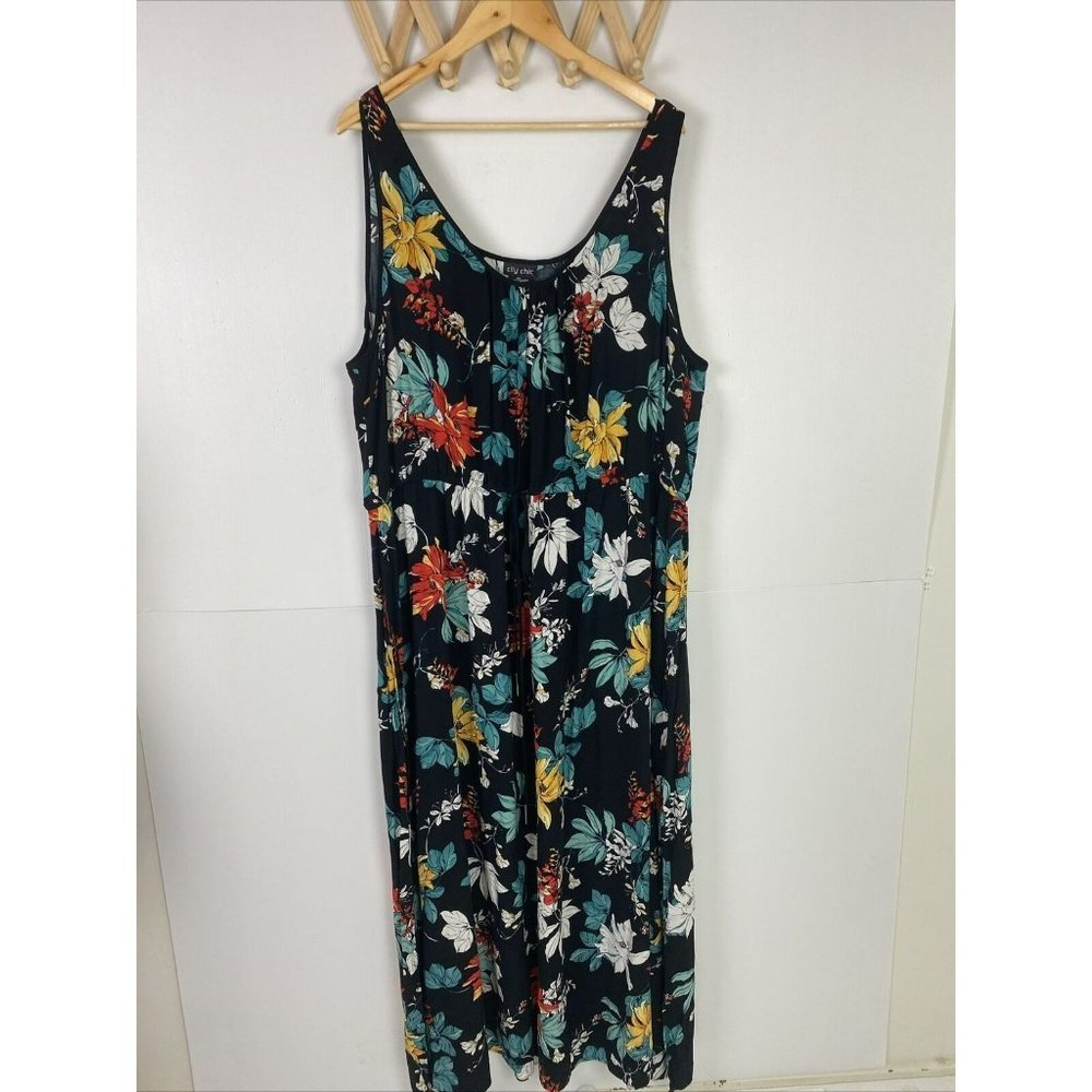 City Chic Size XXL 24 Women's Maxi Dress Sleeveless Black Floral - Picture 1 of 8